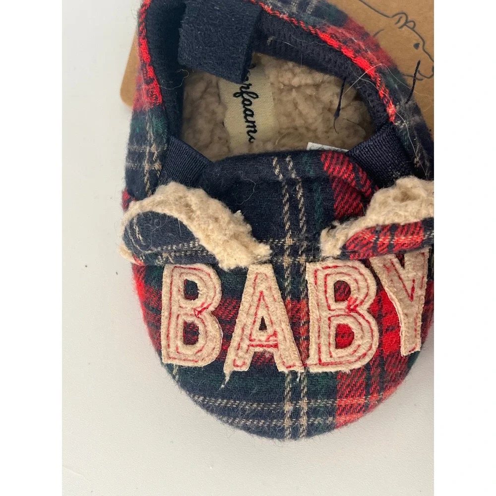 NWT Dearfoams Baby Bear Plaid‎ Memory Foam Slippers Shoes 3-6 Months Cabincore